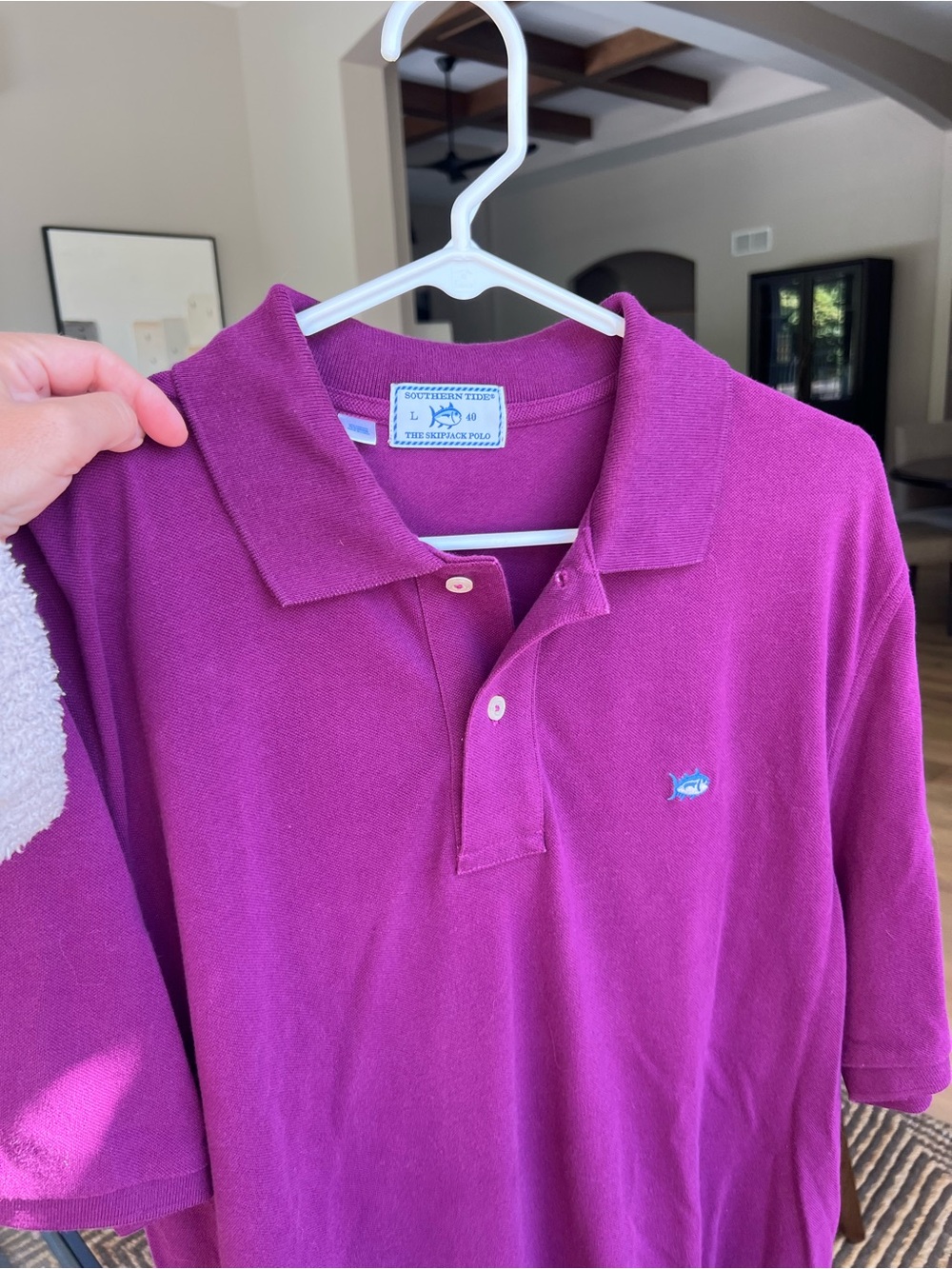 Southern Tide Bright Magenta Polo with Embroidered Fish Logo